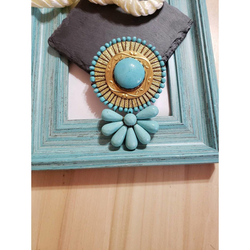 Blue Beaded Floral Brooch Retro Style Upcycled